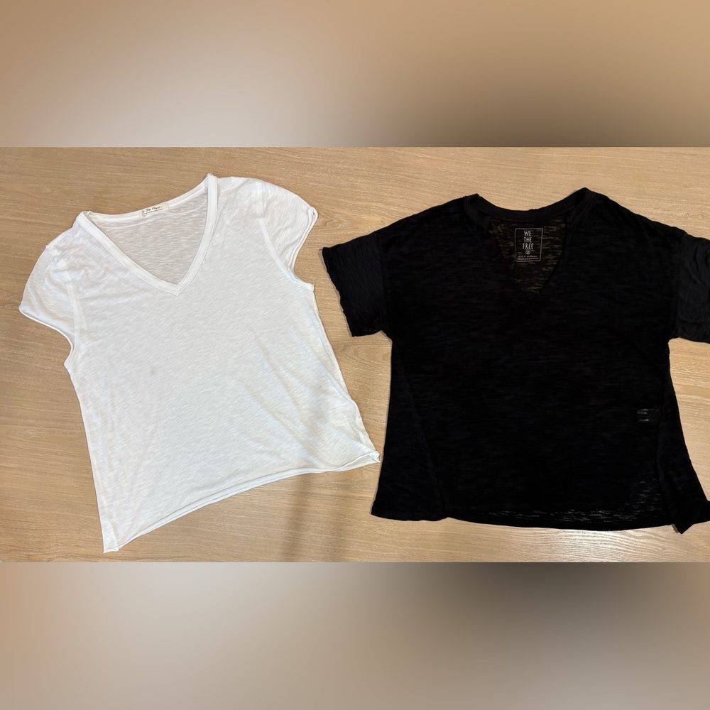 Free People Short Sleeve V-Neck Tees - 1 Black (XS) and 1 White (L)